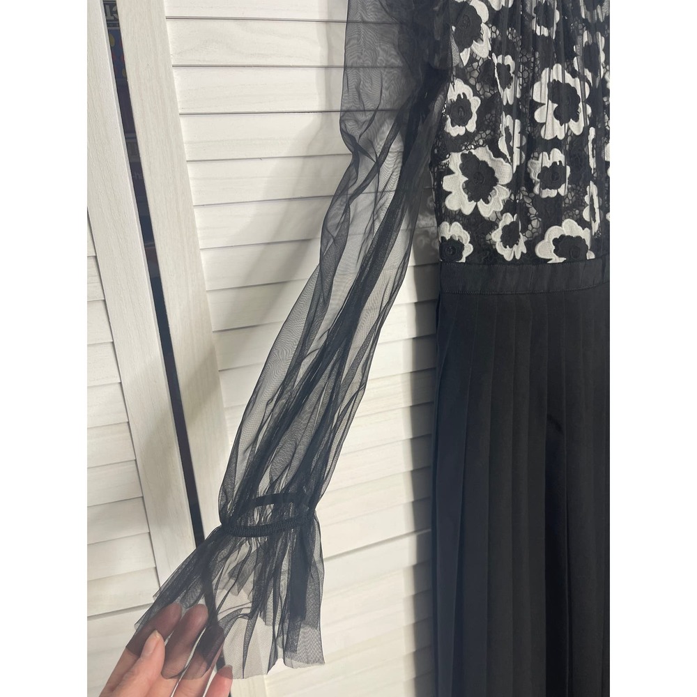 Self Portrait Floral Guipure 
ORGANDY OVERLAY LACE Dress Ivory Blk Gown SZ SM - Picture 8 of 12